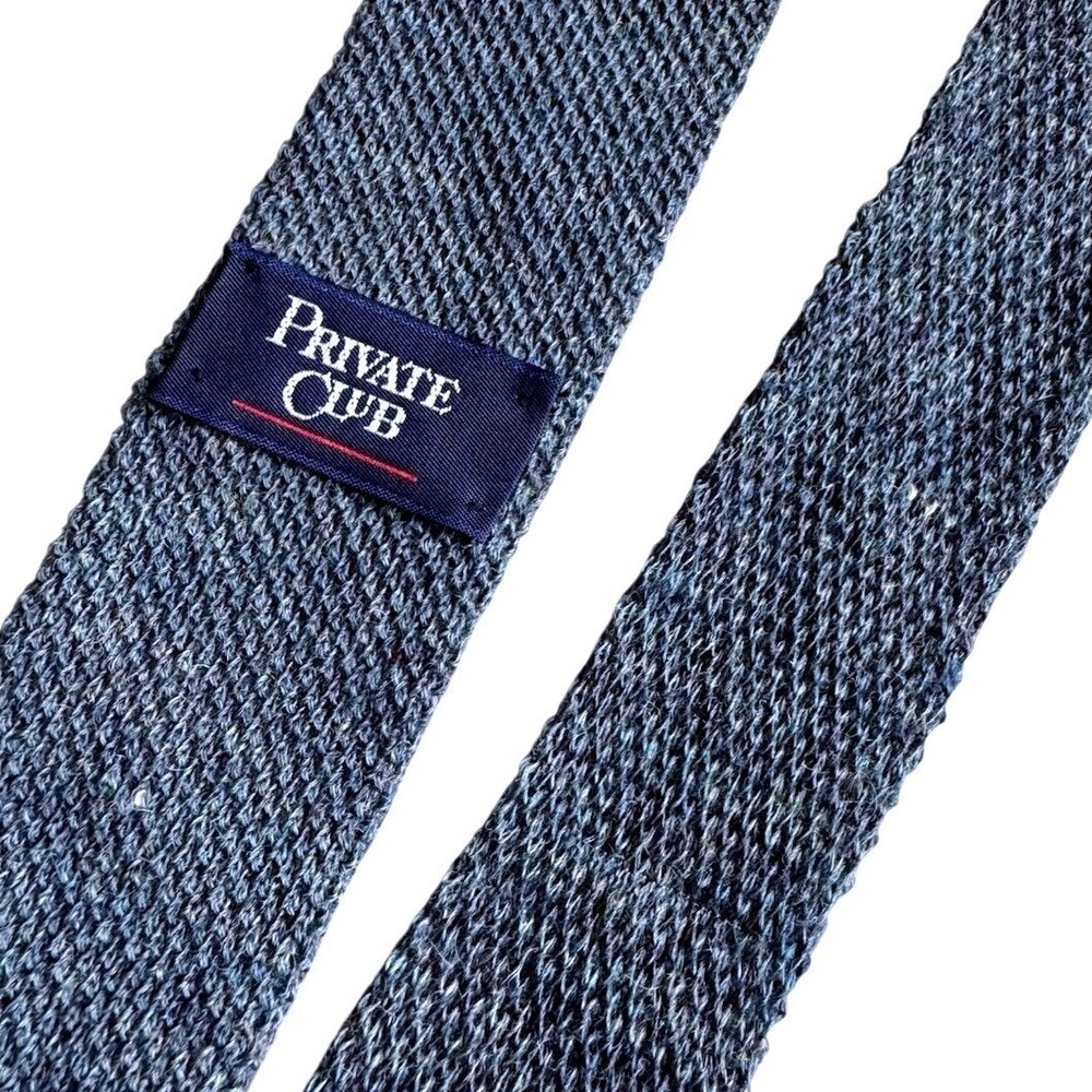 Private Club Square End Knit Tie Blue Virgin Wool Vintage USA 2" W